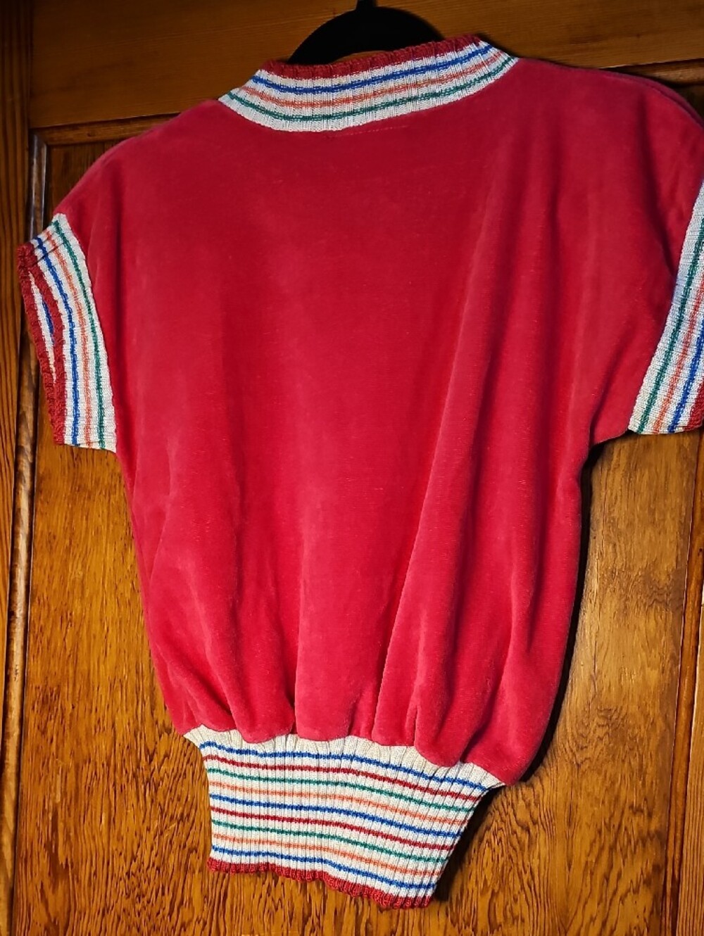 Vintage 70s 80s Hot Pink Velour Striped Knit Top, NWT, Disco, Athleisure - Picture 4 of 5